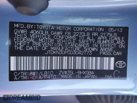 2013 Toyota Prius z VIN JTDKN3DP0D3042773, wystawiony jako Copart lot #52151835 z przebiegiem 98 350 mil mil oraz Szkoda całkowita • Salvage title. Historia ofert i sprzedaży dostępna na DreamBid. Obrazek 13.