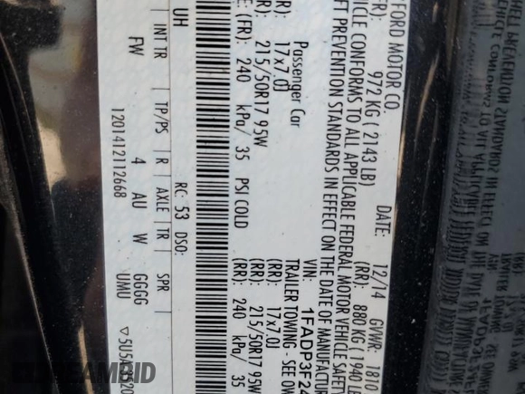2015 Ford Focus SE with VIN 1FADP3F24FL201209, listed as a Copart auction lot 60474755 with 174,194 mi miles and Salvage title. Bid and sale history available at DreamBid. Image 13.