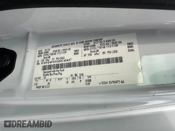 2016 Ford Econoline Cargo with VIN 1FDFE4FSXGDC43437, listed as a Copart auction lot 54863145 with 211,661 mi miles and Clean Title. Bid and sale history available at DreamBid. Image 10.