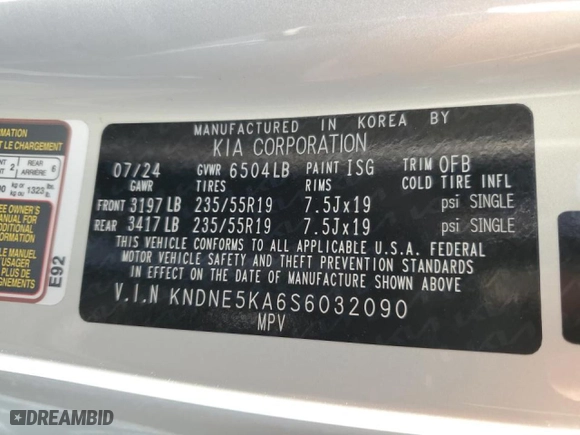 2025 Kia Carnival Hybrid SX Prestige with VIN KNDNE5KA6S6032090, listed as a Copart auction lot 44010555 with 1,849 mi miles and Salvage Title. Bid and sale history available at carsss.com. Image 15.