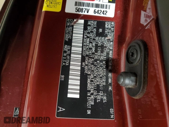 2014 Toyota Sienna LE with VIN 5TDJK3DC9ES083307, listed as a Copart auction lot 57939385 with 132,494 mi miles and Salvage title. Bid and sale history available at DreamBid. Image 14.