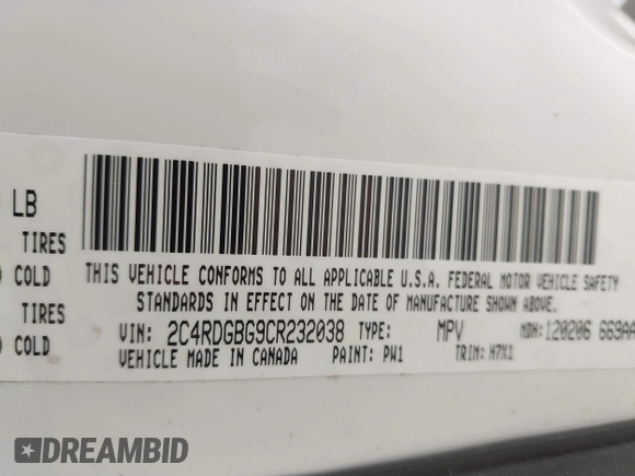 2012 Dodge Grand Caravan SE with VIN 2C4RDGBG9CR232038, listed as a IAAI auction lot 41823766 with 77,468 mi miles and . Bid and sale history available at DreamBid. Image 9.