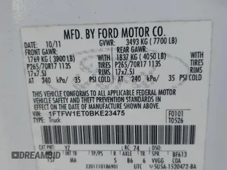 2011 Ford F-150 XLT with VIN 1FTFW1ET0BKE23475, listed as a Copart auction lot 54349465 with 113,424 mi miles and Salvage Title. Bid and sale history available at carsss.com. Image 12.