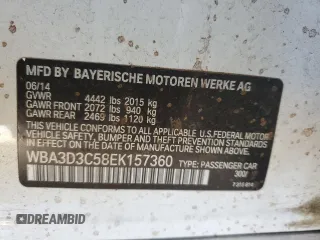 2014 BMW 3 Series 328d with VIN WBA3D3C58EK157360, listed as a Copart auction lot 60518335 with 181,162 mi miles and Salvage title. Bid and sale history available at DreamBid. Image 12.