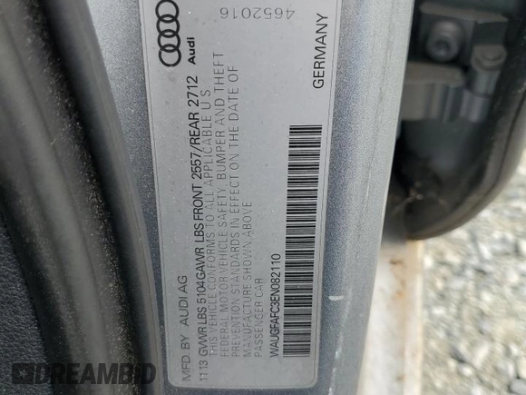 2014 Audi A6 2.0T Premium Plus with VIN WAUGFAFC3EN082110, listed as a Copart auction lot 53097795 with 171,425 mi miles and Clean Title. Bid and sale history available at carsss.com. Image 12.