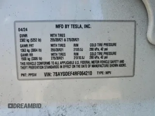 2024 Tesla Model Y Performance with VIN 7SAYGDEF4RF064210, listed as a Copart auction lot 52498805 with 14,318 mi miles and Non Repairable. Bid and sale history available at DreamBid. Image 16.
