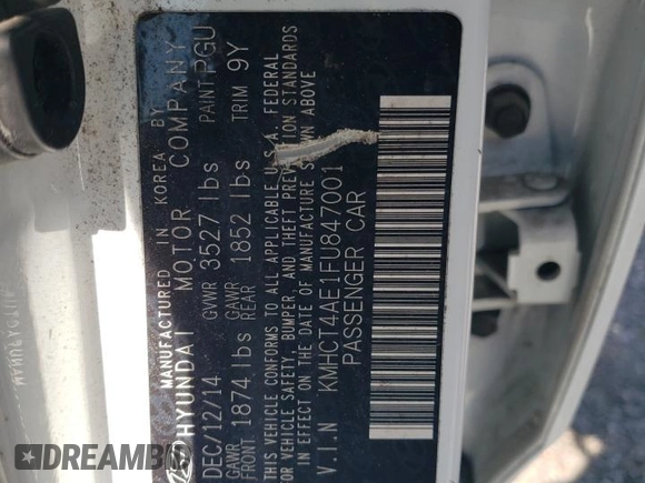 2015 Hyundai Accent GLS with VIN KMHCT4AE1FU847001, listed as a Copart auction lot 52442325 with 82,005 mi miles and Salvage Title. Bid and sale history available at carsss.com. Image 12.