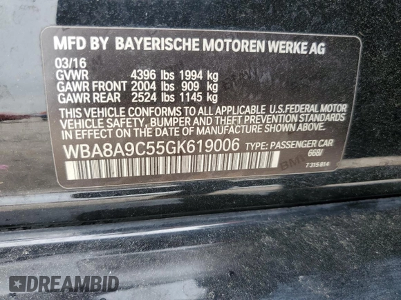 2016 BMW 3 Series 320i z VIN WBA8A9C55GK619006, wystawiony jako Copart lot #51432705 z przebiegiem 93 073 mil mil oraz Szkoda całkowita • Salvage title. Historia ofert i sprzedaży dostępna na DreamBid. Obrazek 14.