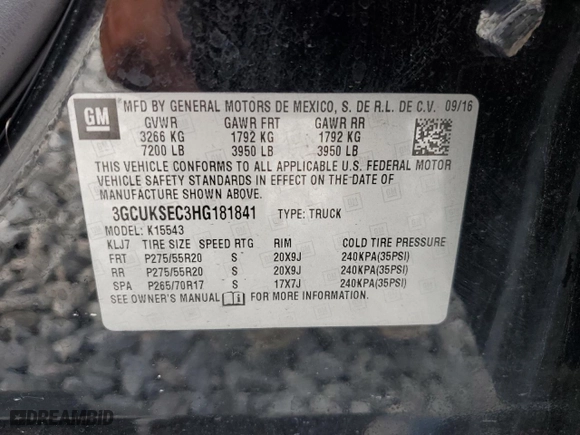 2017 Chevrolet Silverado 1500 LTZ with VIN 3GCUKSEC3HG181841, listed as a Copart auction lot 51438545 with 106,880 mi miles and Salvage Title. Bid and sale history available at carsss.com. Image 13.