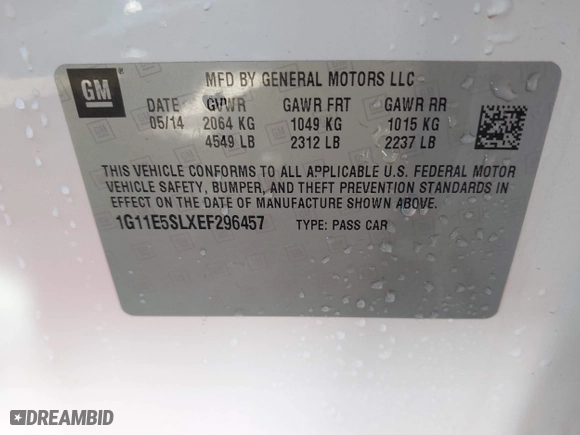 2014 Chevrolet Malibu LT with VIN 1G11E5SLXEF296457, listed as a IAAI auction lot 41814183 with 127,868 mi miles. Bid and sale history available at carsss.com. Image 9.