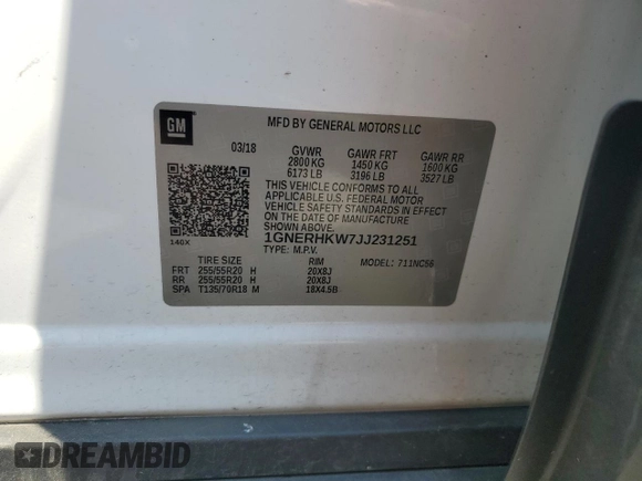 2018 Chevrolet Traverse LT z VIN 1GNERHKW7JJ231251, wystawiony jako Copart lot #60838765 z przebiegiem 120 678 mil mil oraz Szkoda całkowita • Salvage title. Historia ofert i sprzedaży dostępna na DreamBid. Obrazek 13.