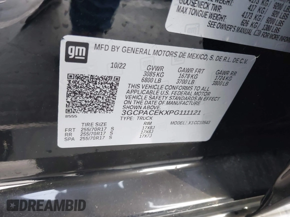 2023 Chevrolet Silverado 1500 LT with VIN 3GCPACEKXPG111121, listed as a IAAI auction lot 41170251 with Not Provided miles and . Bid and sale history available at DreamBid. Image 9.