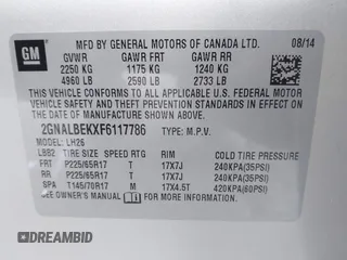 2015 Chevrolet Equinox LT with VIN 2GNALBEKXF6117786, listed as a IAAI auction lot 41173269 with 134,640 mi miles. Bid and sale history available at carsss.com. Image 9.
