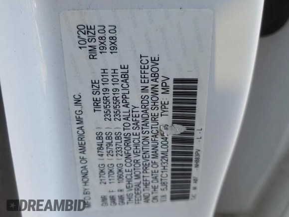 2021 Acura RDX with VIN 5J8TC1H32ML004825, listed as a Copart auction lot 84532314 with 49,410 mi miles and Salvage title. Bid and sale history available at DreamBid. Image 16.