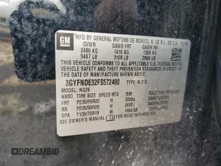 2015 Cadillac SRX Premium Collection with VIN 3GYFNDE32FS572480, listed as a Copart auction lot 54456725 with 82,573 mi miles and Salvage title. Bid and sale history available at DreamBid. Image 13.