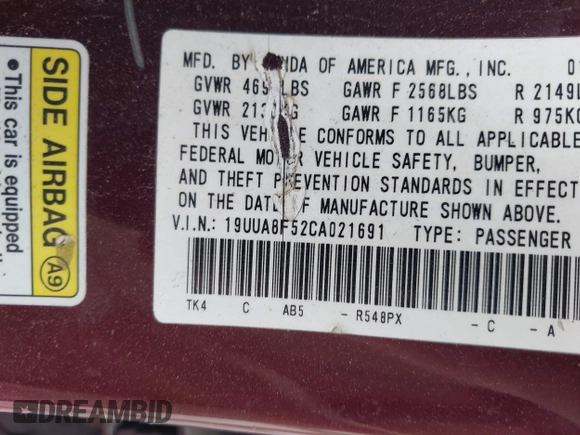 2012 Acura TL Tech Auto with VIN 19UUA8F52CA021691, listed as a IAAI auction lot 41698400 with 1 mi miles. Bid and sale history available at carsss.com. Image 9.