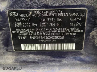 2012 Hyundai Elantra Limited with VIN 5NPDH4AE5CH089258, listed as a Copart auction lot 42236475 with 106,868 mi miles and Salvage Title. Bid and sale history available at carsss.com. Image 12.