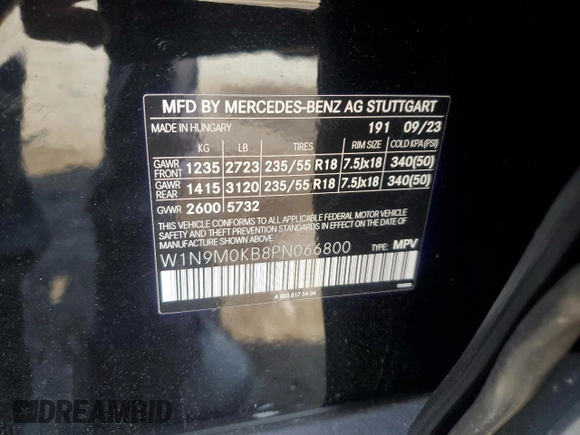 2023 Mercedes-Benz EQB 300 z VIN W1N9M0KB8PN066800, wystawiony jako Copart lot #57055895 z przebiegiem 1561 mil mil oraz Szkody całkowita. Historia ofert i sprzedaży dostępna na DreamBid. Obrazek 13.