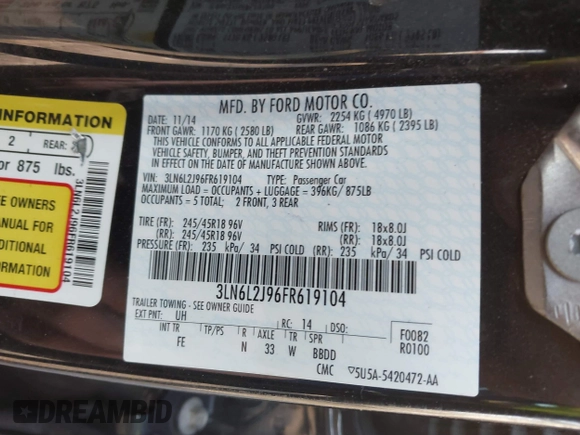 2015 Lincoln MKZ z VIN 3LN6L2J96FR619104, wystawiony jako IAAI lot #41794707 z przebiegiem 140 899 mil mil oraz . Historia ofert i sprzedaży dostępna na DreamBid. Obrazek 9.