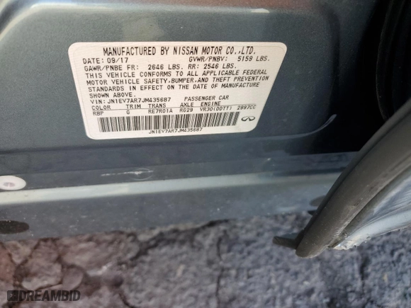 2018 Infiniti Q50 3.0t SPORT with VIN JN1EV7AR7JM435687, listed as a Copart auction lot 47299845 with NaN miles and Salvage Title. Bid and sale history available at carsss.com. Image 12.