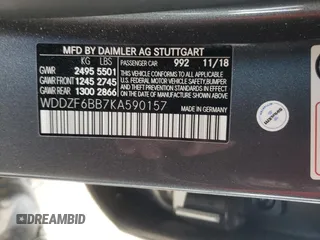 2019 Mercedes-Benz E-Class AMG E 53 with VIN WDDZF6BB7KA590157, listed as a Copart auction lot 69962673 with 35,225 mi miles. Bid and sale history available at carsss.com. Image 12.