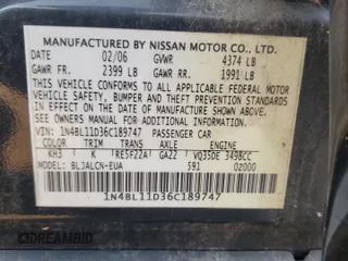 2006 Nissan Altima 3.5 SE with VIN 1N4BL11D36C189747, listed as a Copart auction lot 69570564 with 168,116 mi miles and Salvage Title. Bid and sale history available at carsss.com. Image 13.