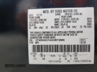2016 Ford Explorer Sport with VIN 1FM5K8GT4GGB72866, listed as a Copart auction lot 59406495 with 111,306 mi miles and Salvage title. Bid and sale history available at DreamBid. Image 14.