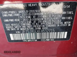 2015 Subaru Forester 2.5i Premium with VIN JF2SJAGC4FH532715, listed as a IAAI auction lot 41769342 with 180,000 mi miles. Bid and sale history available at carsss.com. Image 9.