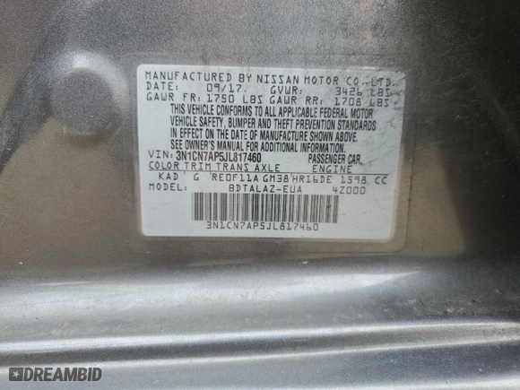 2018 Nissan Versa Sedan SV with VIN 3N1CN7AP5JL817460, listed as a Copart auction lot 49275865 with 46,457 mi miles and Salvage Title. Bid and sale history available at carsss.com. Image 12.