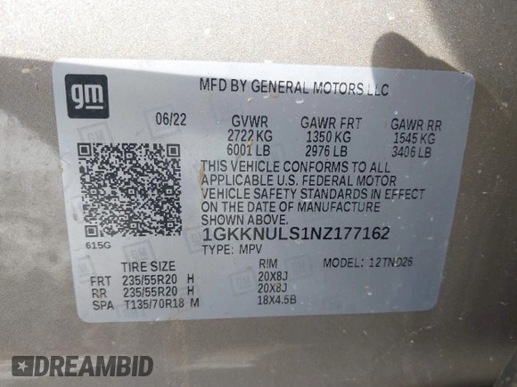 2022 GMC Acadia SLT with VIN 1GKKNULS1NZ177162, listed as a IAAI auction lot 41208689 with 41,194 mi miles and . Bid and sale history available at DreamBid. Image 9.