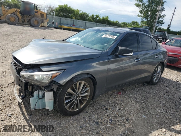2018 Infiniti Q50 Luxe with VIN JN1EV7AR1JM430839, listed as a Copart auction lot 57727515 with 89,476 mi miles and Salvage title. Bid and sale history available at DreamBid. Image 1.
