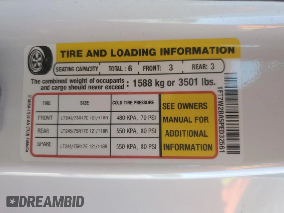 2023 Ford F-250 XL with VIN 1FT7W2BA5PED32561, listed as a Copart auction lot 46169445 with Not provided miles and Salvage title. Bid and sale history available at DreamBid. Image 12.