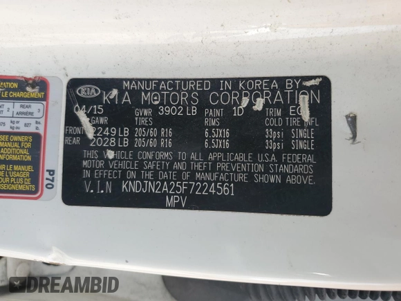 2015 Kia Soul with VIN KNDJN2A25F7224561, listed as a Copart auction lot 50998835 with 142,265 mi miles and Salvage Title. Bid and sale history available at carsss.com. Image 14.