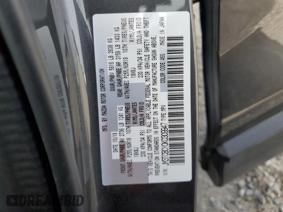 2019 Mazda CX-9 Touring with VIN JM3TCBCY0K0309947, listed as a Copart auction lot 56897815 with 87,517 mi miles and Salvage title. Bid and sale history available at DreamBid. Image 13.