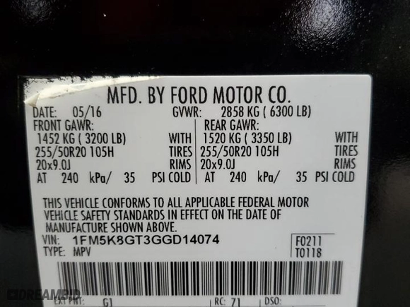 2016 Ford Explorer Sport with VIN 1FM5K8GT3GGD14074, listed as a Copart auction lot 52121725 with 85,138 mi miles and Salvage Title. Bid and sale history available at carsss.com. Image 13.