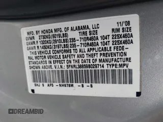 2009 Honda Odyssey Touring with VIN 5FNRL38859B029714, listed as a IAAI auction lot 42266381 with 196,747 mi miles and . Bid and sale history available at DreamBid. Image 9.