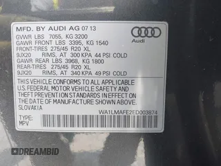 2014 Audi Q7 Premium Plus with VIN WA1LMAFE2ED003874, listed as a IAAI auction lot 42412169 with 65,621 mi miles and . Bid and sale history available at DreamBid. Image 9.