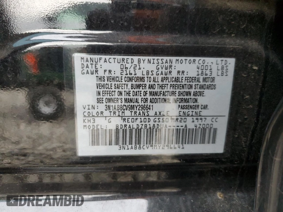 2021 Nissan Sentra SV with VIN 3N1AB8CV9MY296641, listed as a Copart auction lot 84894754 with 59,003 mi miles and Salvage Title. Bid and sale history available at carsss.com. Image 15.