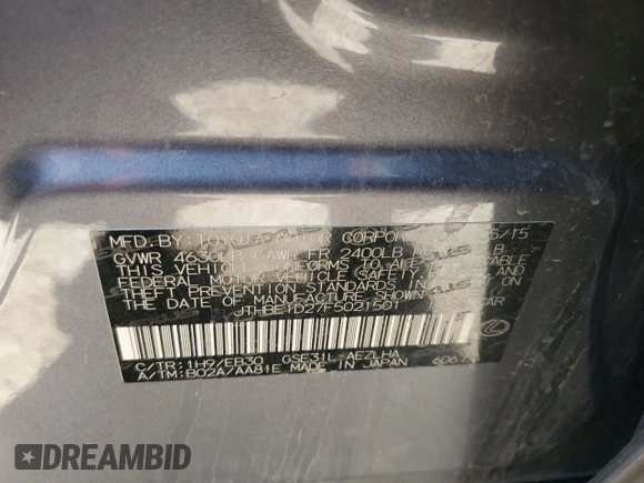 2015 Lexus IS 350 with VIN JTHBE1D27F5021501, listed as a Copart auction lot 61667725 with 140,034 mi miles and Salvage title. Bid and sale history available at DreamBid. Image 12.
