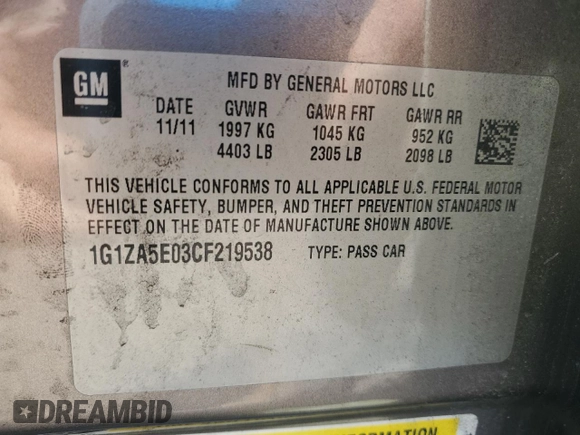 2012 Chevrolet Malibu 1FL with VIN 1G1ZA5E03CF219538, listed as a Copart auction lot 50642095 with 129,413 mi miles and Salvage Title. Bid and sale history available at DreamBid. Image 14.
