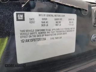 2007 Chevrolet Cobalt LS with VIN 1G1AK15F877281704, listed as a IAAI auction lot 42135722 with 81,105 mi miles and . Bid and sale history available at DreamBid. Image 9.