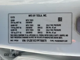 2023 Tesla Model 3 Performance z VIN 5YJ3E1EC1PF706879, wystawiony jako Copart lot #53369295 z przebiegiem 15 825 mil mil oraz Szkoda całkowita • Salvage title. Historia ofert i sprzedaży dostępna na DreamBid. Obrazek 13.