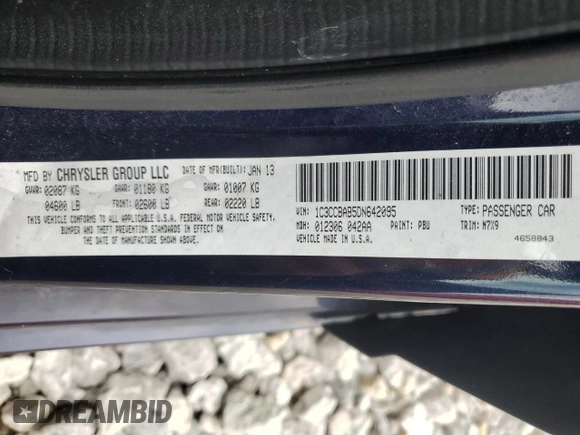 2013 Chrysler 200 LX with VIN 1C3CCBAB5DN642095, listed as a Copart auction lot 53002635 with 173,218 mi miles and Clean Title. Bid and sale history available at carsss.com. Image 12.