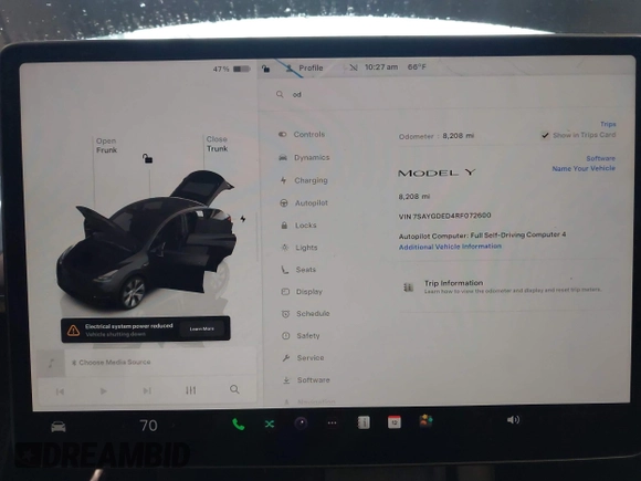 2024 Tesla Model Y с VIN 7SAYGDED4RF072600, выставлен на аукционе IAAI как лот 42242977 с пробегом 8 208 миль миль и . История ставок и продаж доступна на DreamBid. Изображение 7.