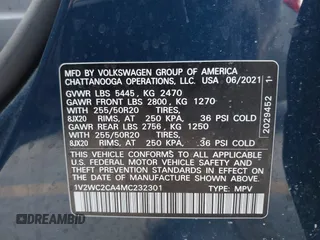 2021 Volkswagen Atlas SE z VIN 1V2WC2CA4MC232301, wystawiony jako IAAI lot #42538962 z przebiegiem Nie podano mil oraz . Historia ofert i sprzedaży dostępna na DreamBid. Obrazek 9.