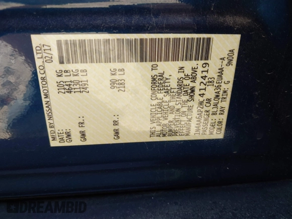 2017 Nissan Maxima SV with VIN 1N4AA6AP2HC412419, listed as a IAAI auction lot 41815179 with 53,249 mi miles and . Bid and sale history available at DreamBid. Image 9.