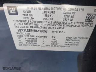 2013 Chevrolet Equinox LTZ with VIN 2GNFLGE39D6119358, listed as a IAAI auction lot 41631155 with 181,166 mi miles. Bid and sale history available at carsss.com. Image 9.