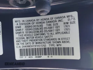 2015 Honda CR-V EX-L with VIN 2HKRM3H73FH515763, listed as a IAAI auction lot 41768518 with 117,872 mi miles. Bid and sale history available at carsss.com. Image 9.