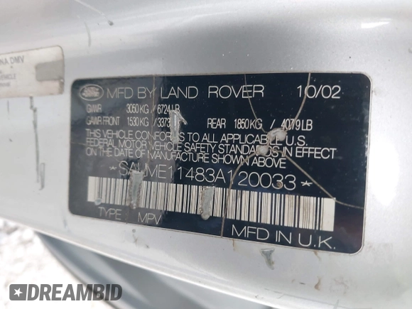 2003 Land Rover Range Rover HSE with VIN SALME11483A120033, listed as a IAAI auction lot 41911738 with 162,882 mi miles and . Bid and sale history available at DreamBid. Image 9.