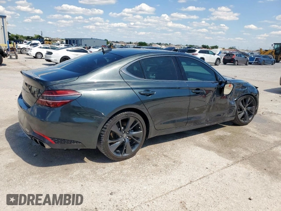 2023 Genesis G70 2.0T with VIN KMTG34TA7PU133747, listed as a Copart auction lot 56338345 with 27,190 mi miles and Salvage title. Bid and sale history available at DreamBid. Image 3.